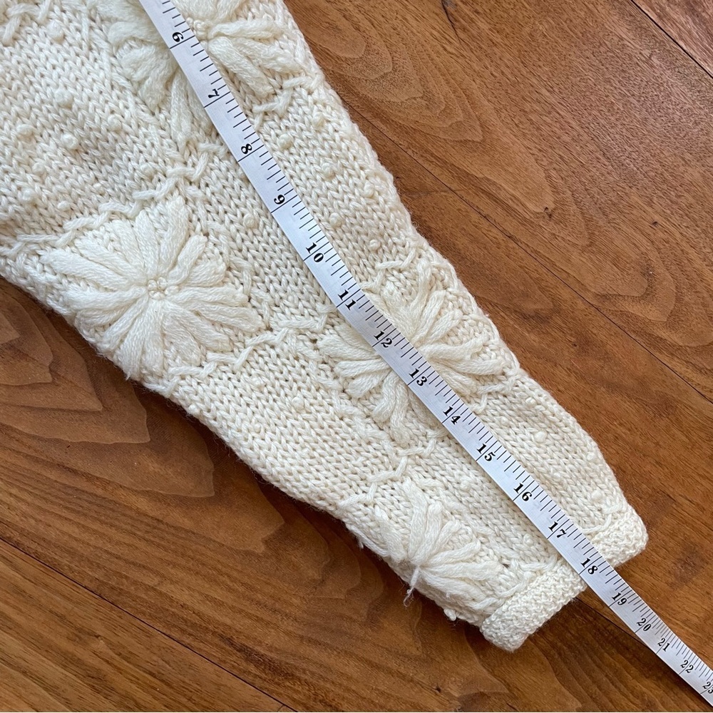 Vintage Cream Flower Textured 100% Wool Duster Long Open Cardigan size Medium - Picture 10 of 12